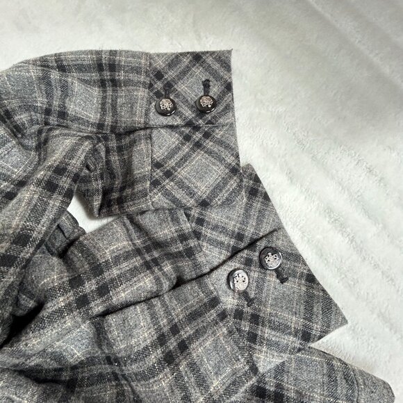 Lluii Womens Plaid Button-Front Wool Blend Jacket Gray Black Checkered Smocked - Picture 10 of 10